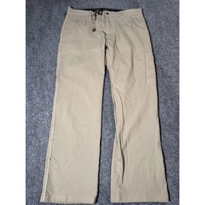 PrAna Pants Mens 38x32 Beige Cargo Adjustable Waist Hiking Travel Outdoor